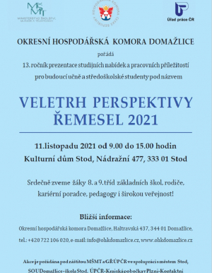 Zveme na „Veletrh perspektivy řemesel 2021“ do Stoda